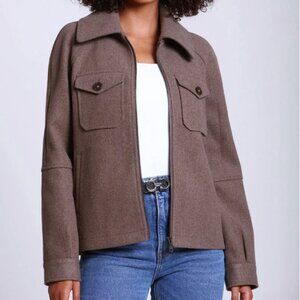 Avec les Filles Relaxed Zip-Front Jacket in Mocha Brown
